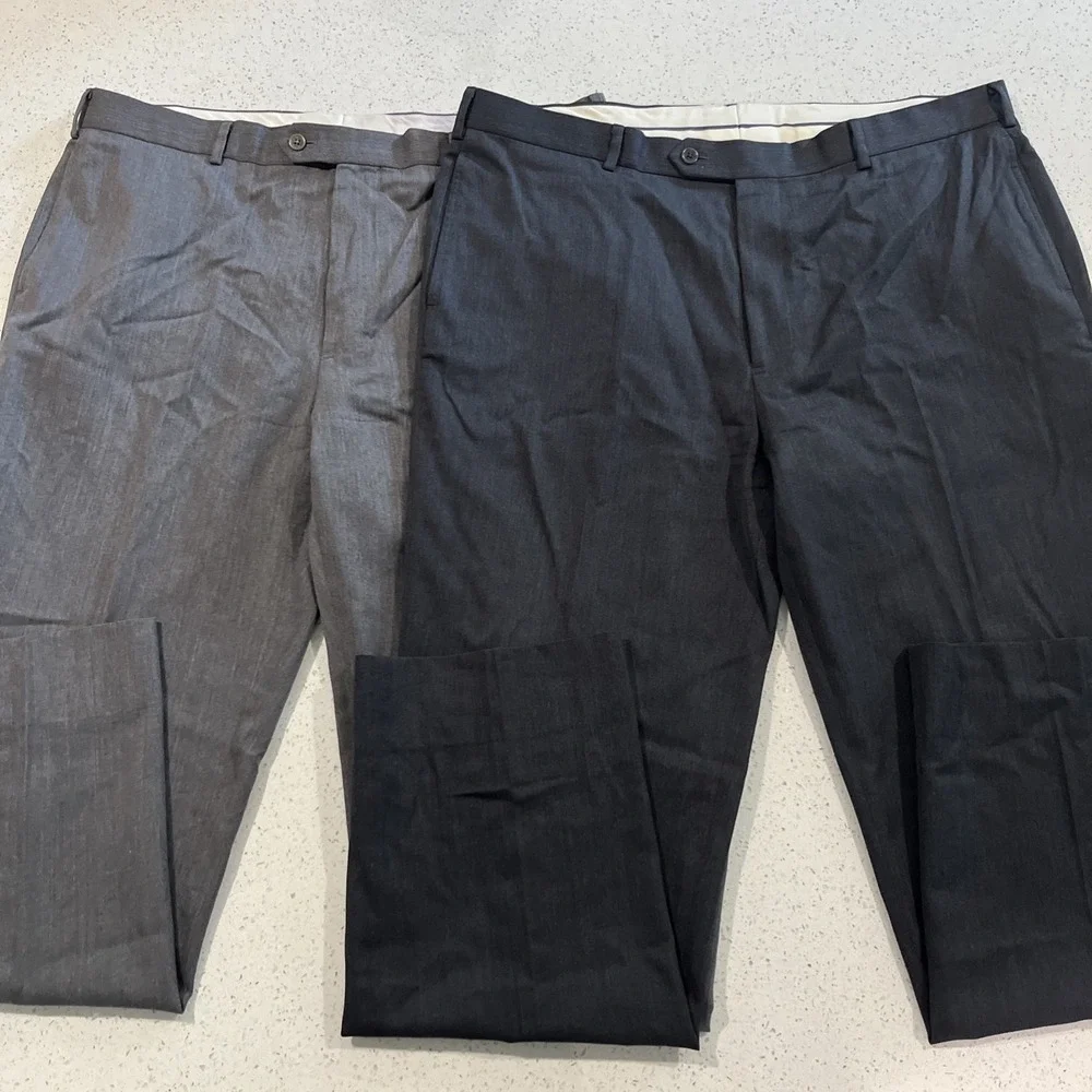 BROOKS BROTHERS Madison 100% Wool Flat Front Dress Pants 40 x 32 Lot Of 2 Gray